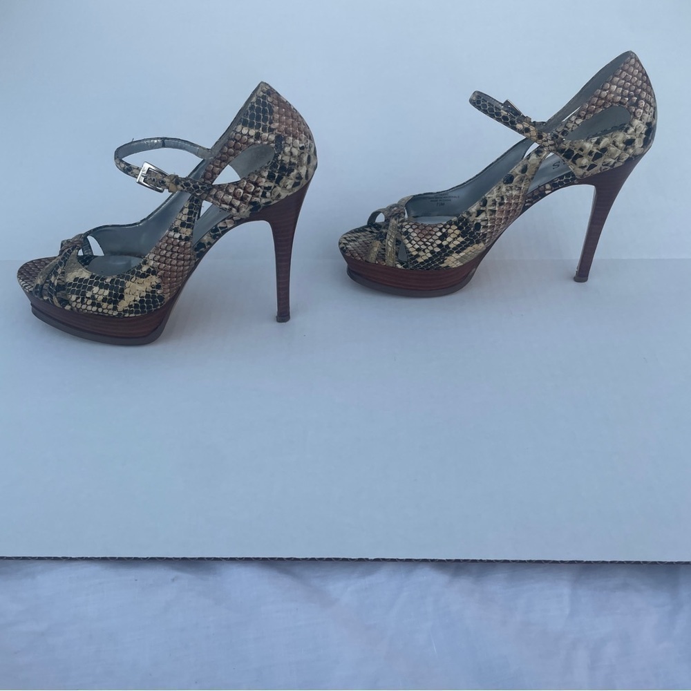 GUESS Faux Snake Skin Open Toe High Heels size 7.5 - Picture 5 of 14